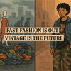 Illustration showing contrast between fast fashion and sustainable vintage streetwear — part of Lyons Way’s movement against waste
