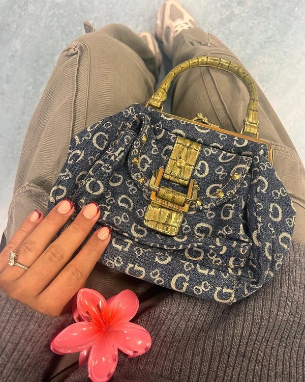 Vintage Guess Bag Denim Gold Hand Bag