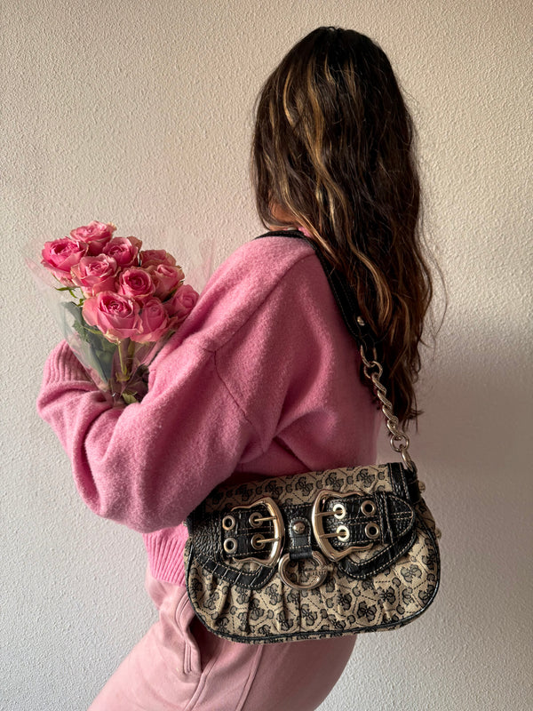 Vintage Guess Chain Strap Shoulder Bag | Monogram & Faux Croc Y2K Style