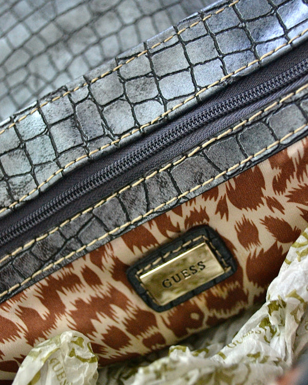 Vintage Guess Chain Strap Shoulder Bag | Monogram & Faux Croc Y2K Style