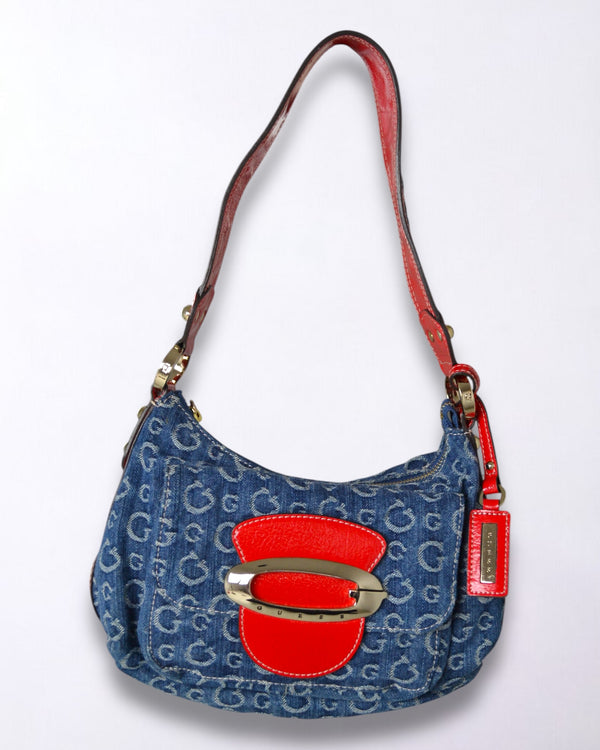 Vintage Guess Bag Denim | Y2K Monogram Shoulder Purse