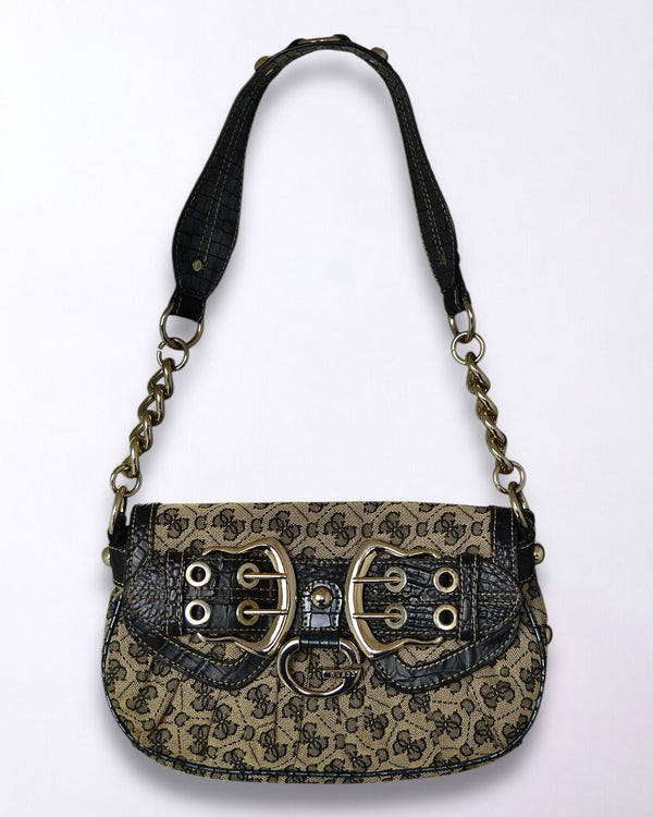 Vintage Guess Chain Strap Shoulder Bag | Monogram & Faux Croc Y2K Style