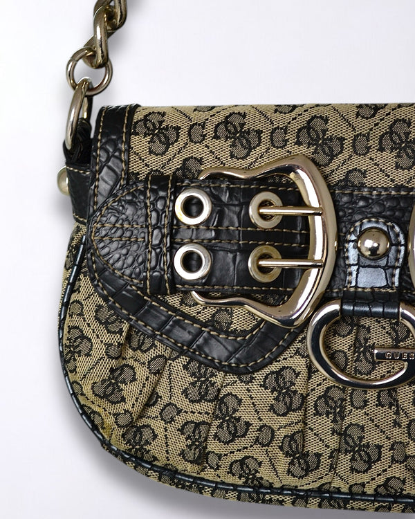 Vintage Guess Chain Strap Shoulder Bag | Monogram & Faux Croc Y2K Style
