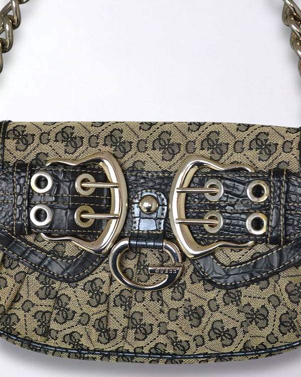 Vintage Guess Chain Strap Shoulder Bag | Monogram & Faux Croc Y2K Style