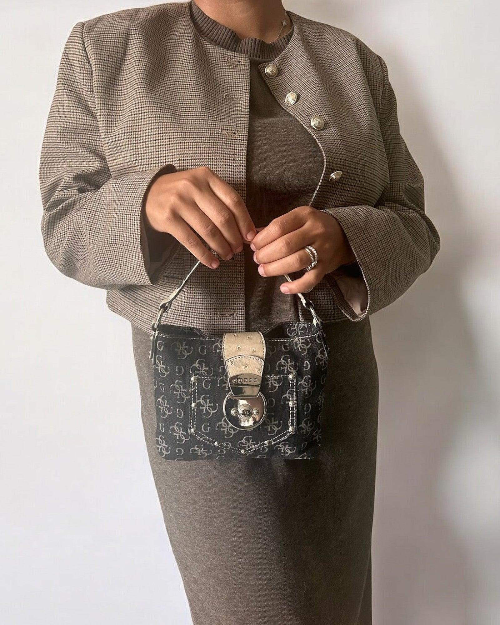 GUESS vintageハンドバッグ y2k Vintage Y2K Guess Brown Leather Hand Bag Crown Logo With