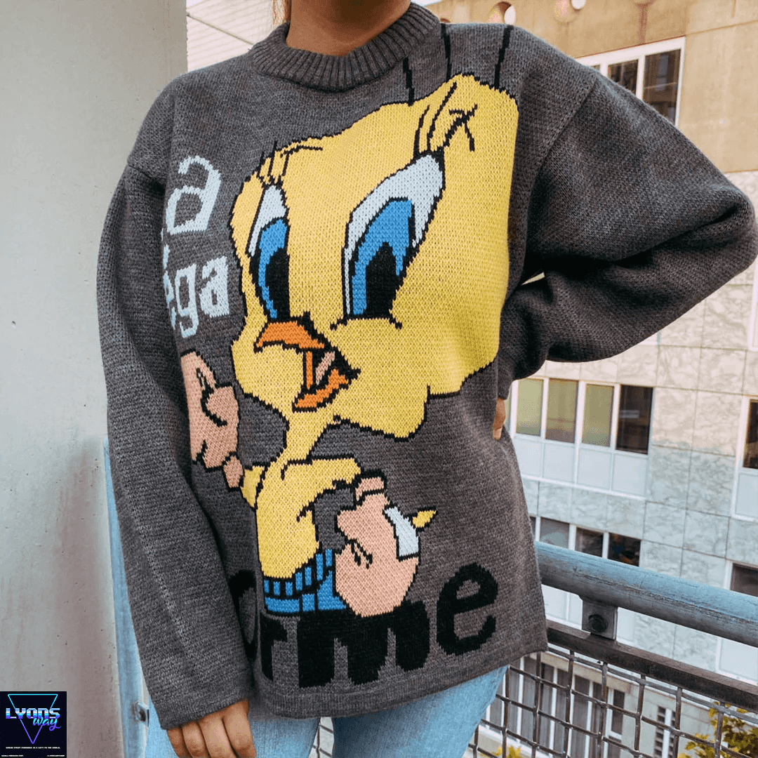 Tweety Grey Looney Tunes Boxing Sweater Size L