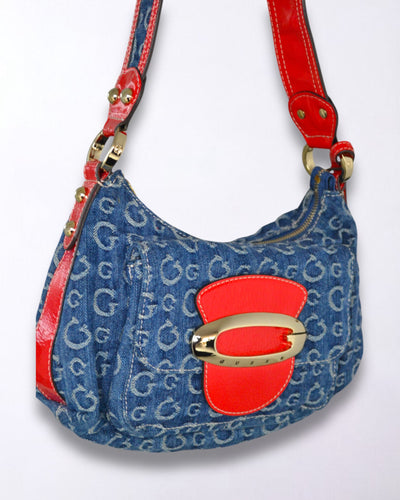 Vintage Guess Bag Denim | Y2K Monogram Shoulder Purse