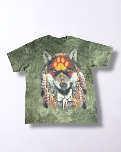 The Mountain Native Spirit Wolf Tee Olive Tie-Dye Size L
