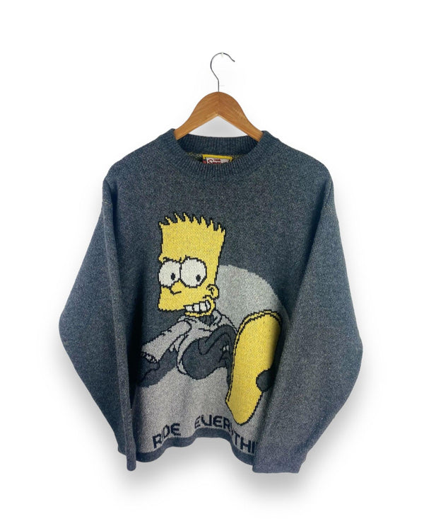 Bart Simpson 2003 Vintage Sweater Size L Grey Skate Knitwear by SIMPSONS - CREWNECK available on lyonsway.com for 95.00 . Perfect for bart simpson, GREY, L, size L, THE SIMPSONS, €75-€100 .