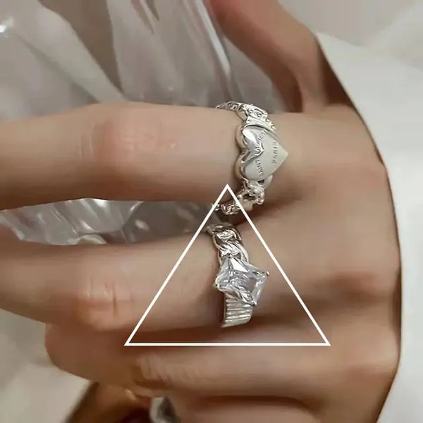 Y2K Crystal Heart Open Rings by Lyons way | Online Handpicked Vintage Clothing Store - available on lyonsway.com for 11.40 . Perfect for accessories,aesthetic,heart,jewelry,love,rings .