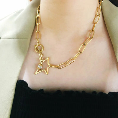 Y2K Stainless Steel Gold Toggle Star Necklace by Lyons way | Online Handpicked Vintage Clothing Store - available on lyonsway.com for 23.92 . Perfect for .