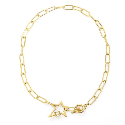 Y2K Stainless Steel Gold Toggle Star Necklace by Lyons way | Online Handpicked Vintage Clothing Store - available on lyonsway.com for 23.92 . Perfect for .