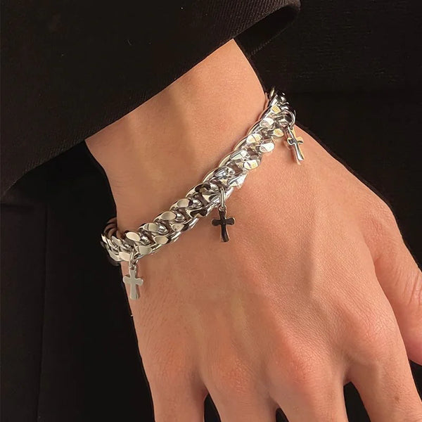Y2K Titanium Steel Cross Simple Bracelet by Lyons way | Online Handpicked Vintage Clothing Store - available on lyonsway.com for 23.75 . Perfect for .