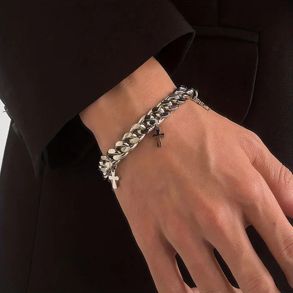 Y2K Titanium Steel Cross Simple Bracelet by Lyons way | Online Handpicked Vintage Clothing Store - available on lyonsway.com for 23.75 . Perfect for .