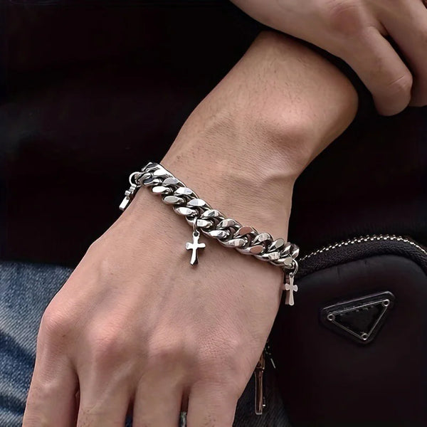 Y2K Titanium Steel Cross Simple Bracelet by Lyons way | Online Handpicked Vintage Clothing Store - available on lyonsway.com for 23.75 . Perfect for .
